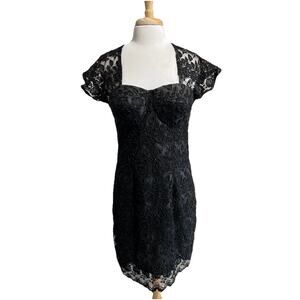 TRUSTY Design Black Sexy Push Up Lace Heavy Beaded Cocktail Dress FLAW size 44